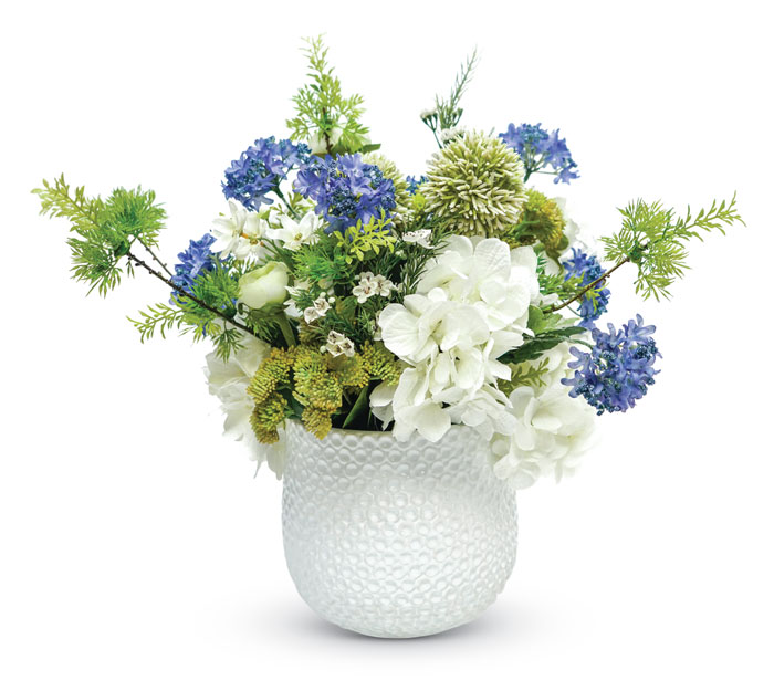 1085: Blue and White Spring Florals in White Vase (Product Detail)