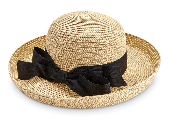 5001: Backbow Packable Roller Hat - Natural with Black Bow (Product Detail)