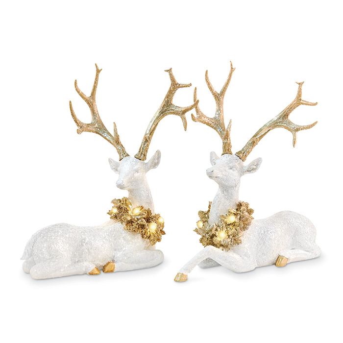 8894: White Deer with Lighted Garlands (Product Detail)