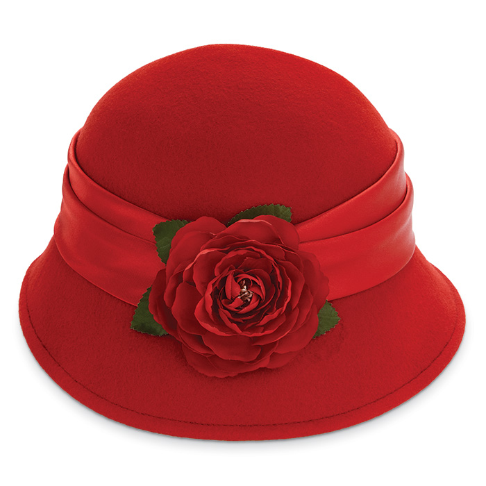 2066: Red Cloche with Red Rose (Product Detail)