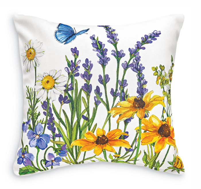 2155: Wildflowers and Butterflies I Pillow - White (Product Detail)