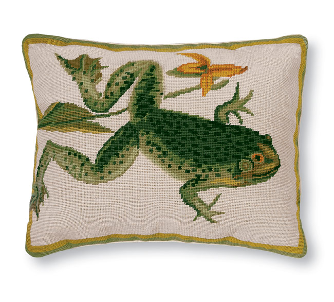 3498: Frog (Bull) Needlepoint Pillow (Product Detail)