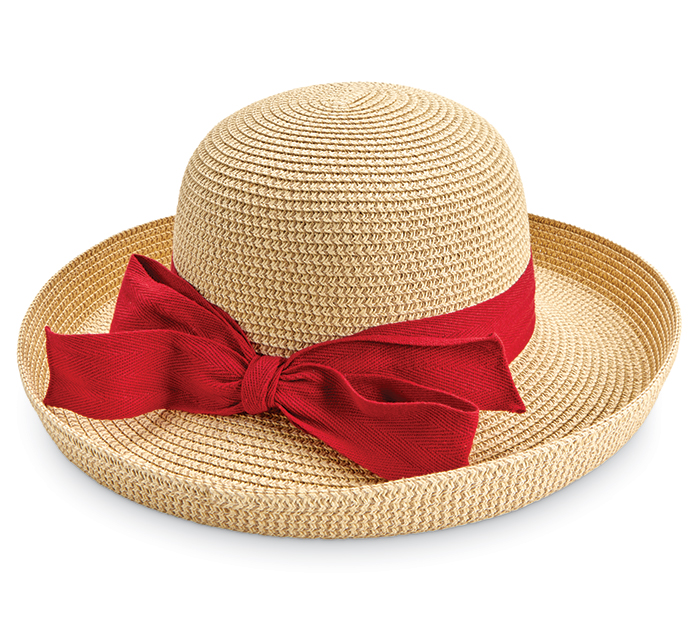 5000: Backbow Packable Roller Hat - Natural with Red Bow (Product Detail)