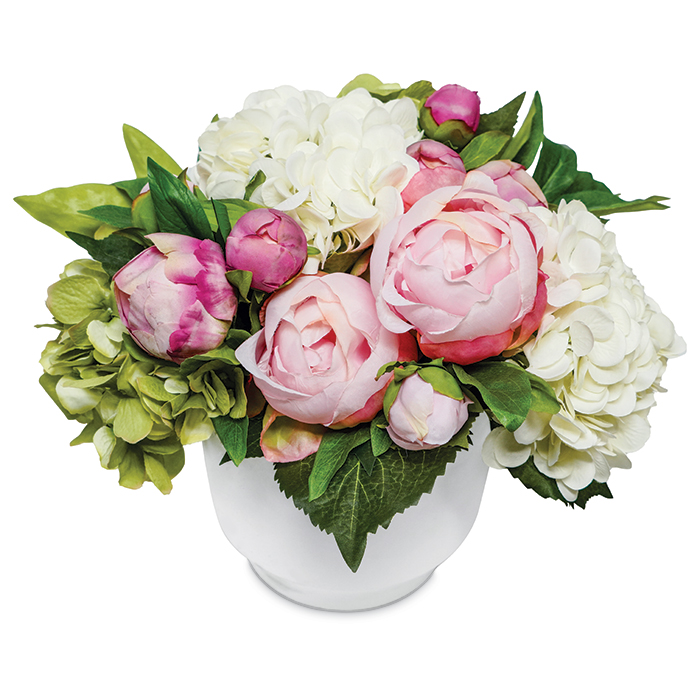 5097: Peonies and Hydrangea in a White Pot (Product Detail)