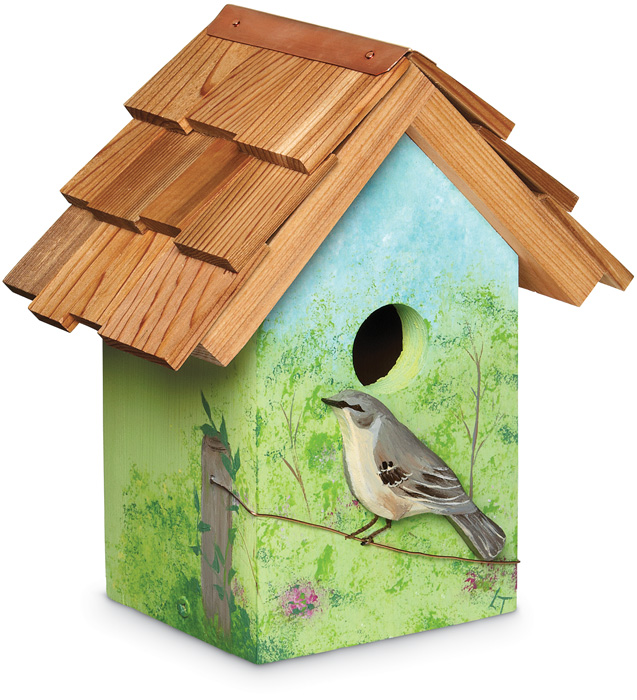 5419: Hand-Painted Mockingbird Cutout Birdhouse (Product Detail)