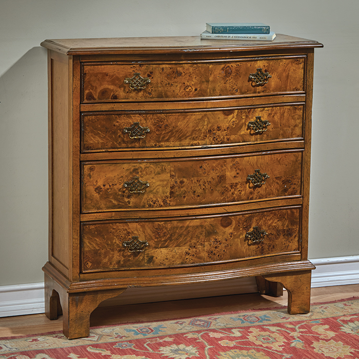 1728: Antique Burl Chest with Four Drawers (Product Detail)