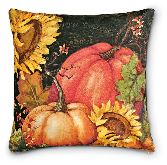 7637: Pumpkins and Sunflowers I Pillow (Product Detail)