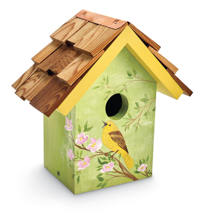 8653: Hand-Painted Warbler and Dogwood Birdhouse (Product Detail)