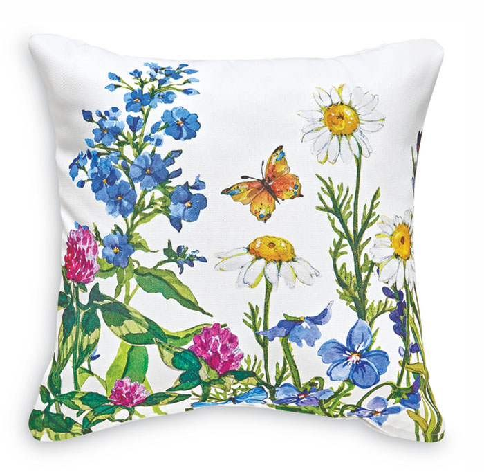 8664: Wildflowers and Butterflies II Pillow - White (Product Detail)